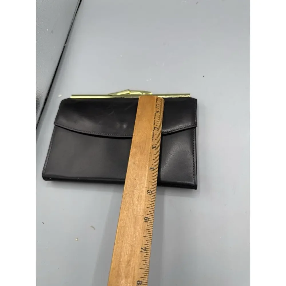 Vintage Black Clutch Wallet Gold Tone Frame Organizer Checkbook